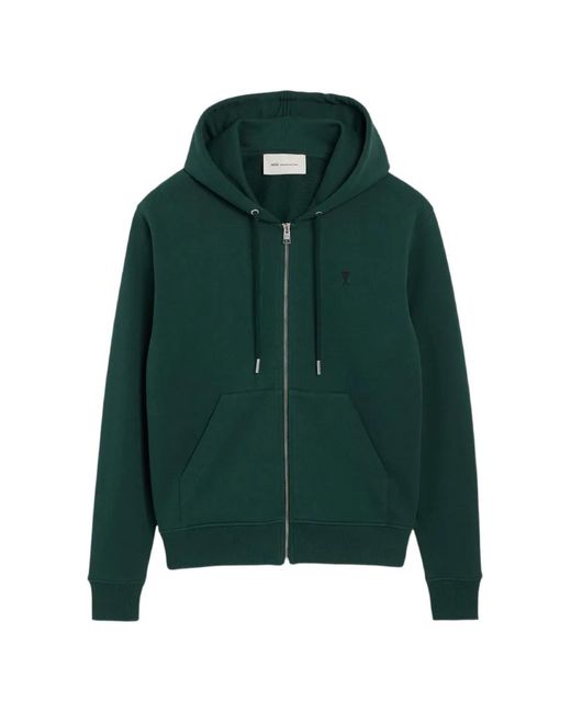 AMI Green Ami De Coeur Zip-Up Hoodie for men