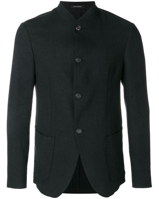 Blazer texturé à col mao Emporio Armani pour homme en coloris Black