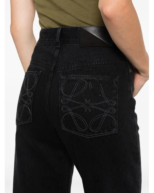Loewe Black Anagram-Embroidered Jeans