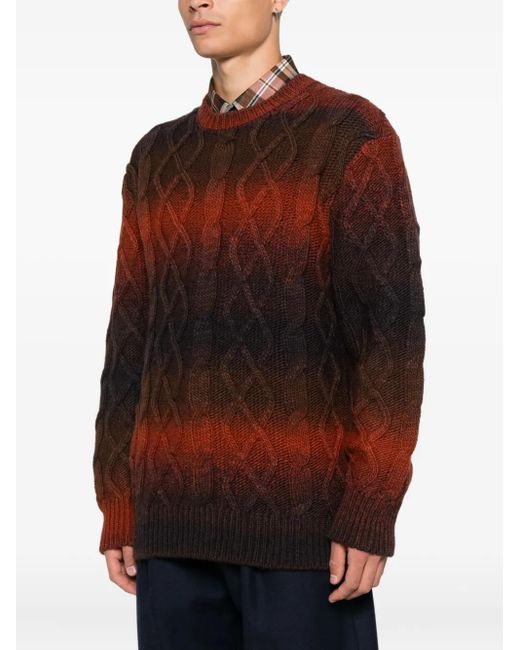 Seven Gauge Red Gradient-Effect Cable-Knit Jumper