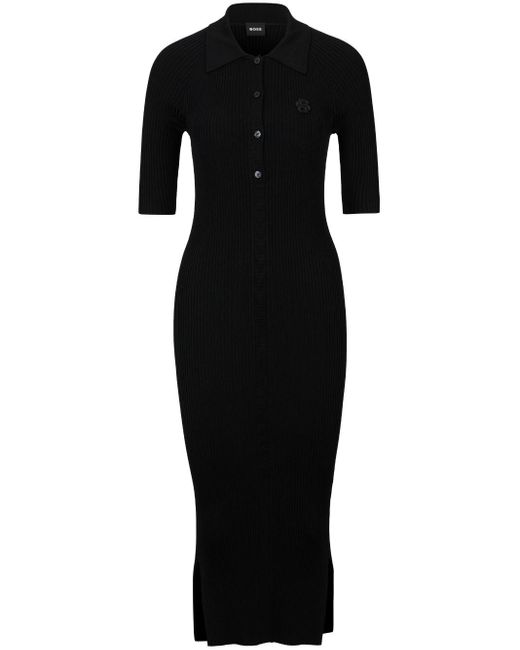 Boss Black Ribbed-knit Midi Dress