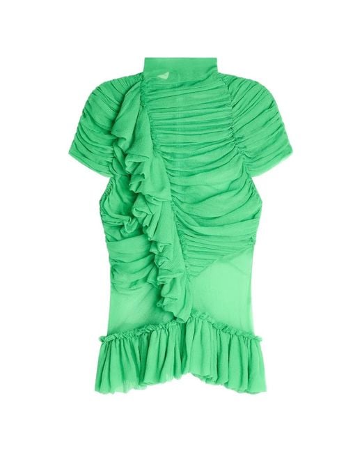 Dries Van Noten Green Ruffled Silk Top