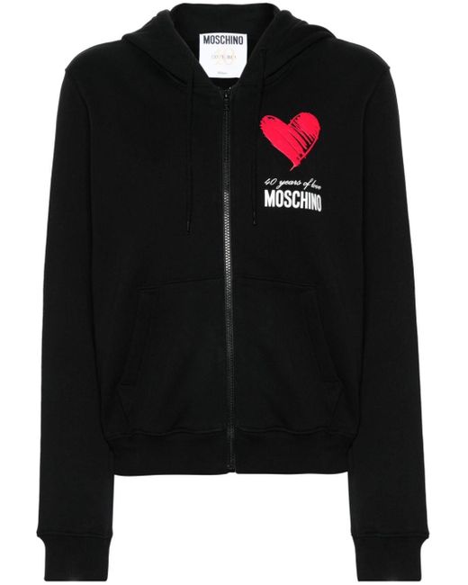 Hoodie en coton à logo imprimé Moschino en coloris Black