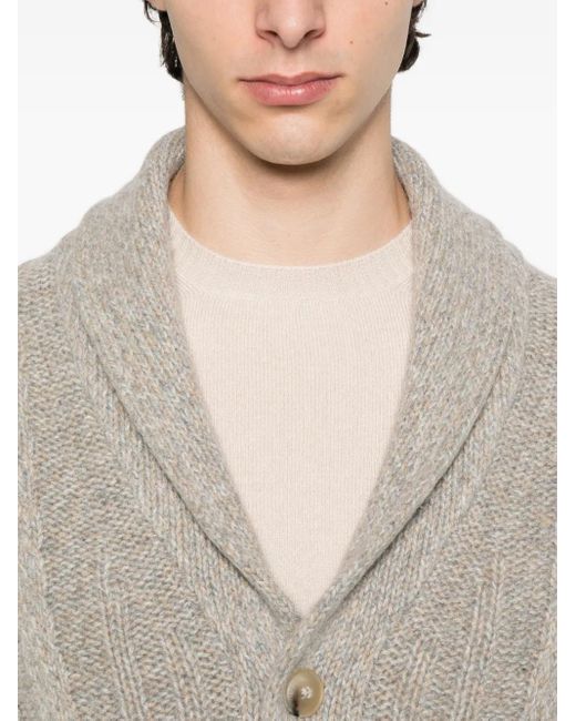 Fedeli Gray Cable-Knit Shawl-Collar Cardigan for men