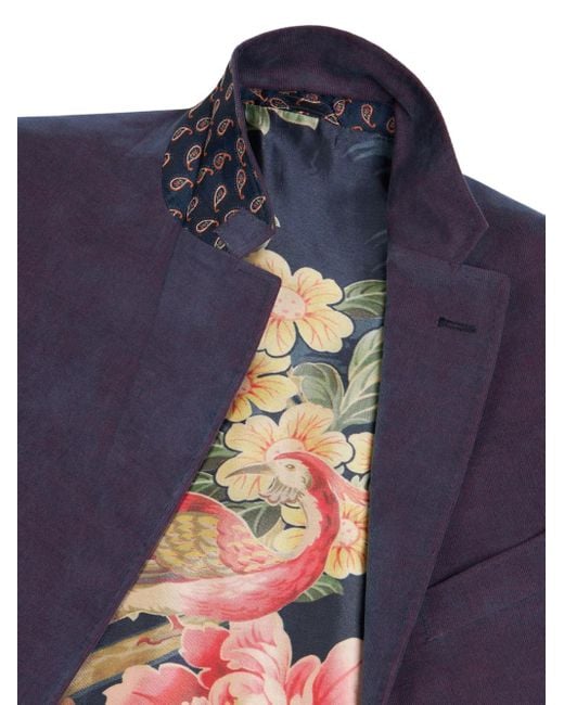Etro Blue Single-Breasted Velvet Blazer for men