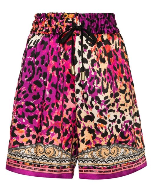 Just Cavalli Red Leopard-print Shorts