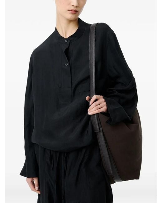 Studio Nicholson Black Baye Twill Grandad-Collar Pocket Shirt