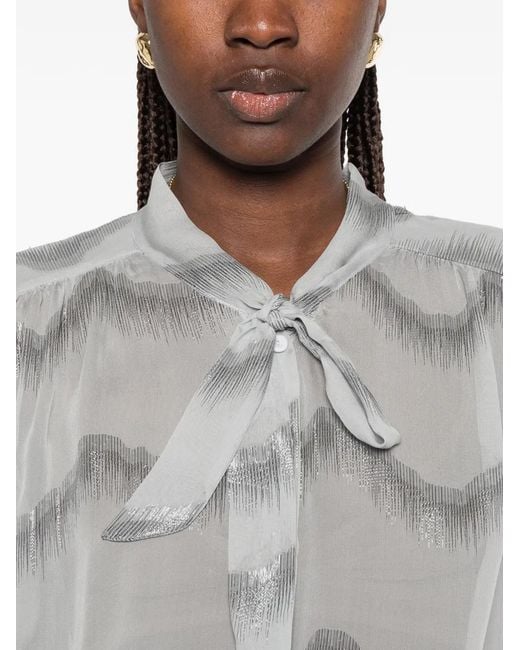 Forte_forte Gray Pussy-Bow Chevron-Pattern Shirt
