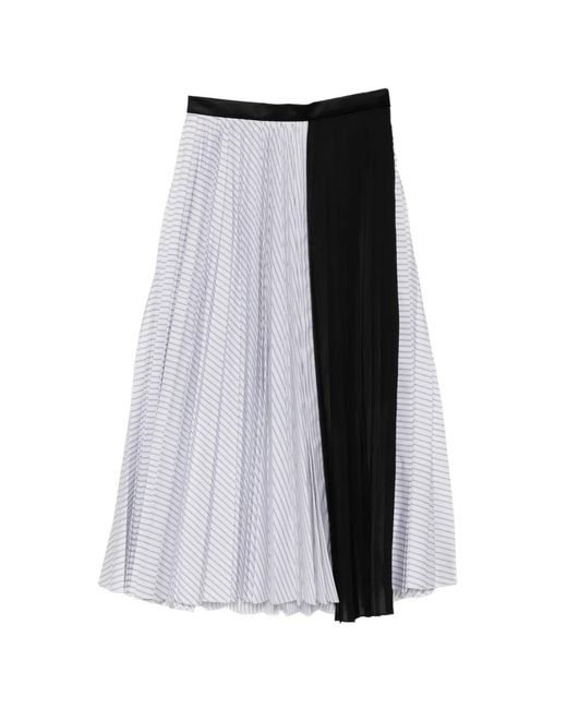Sacai Black Striped Pleated Midi Skirt