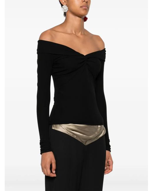 Blumarine Black Off-Shoulder Twist-Front Top
