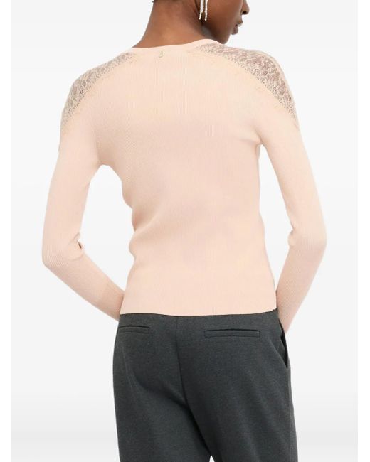 Liu Jo White Gerippter Pullover mit Spitzendetail