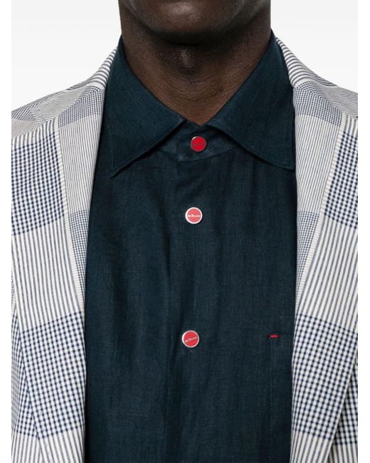 Chemise en lin à col italien Kiton pour homme en coloris Blue