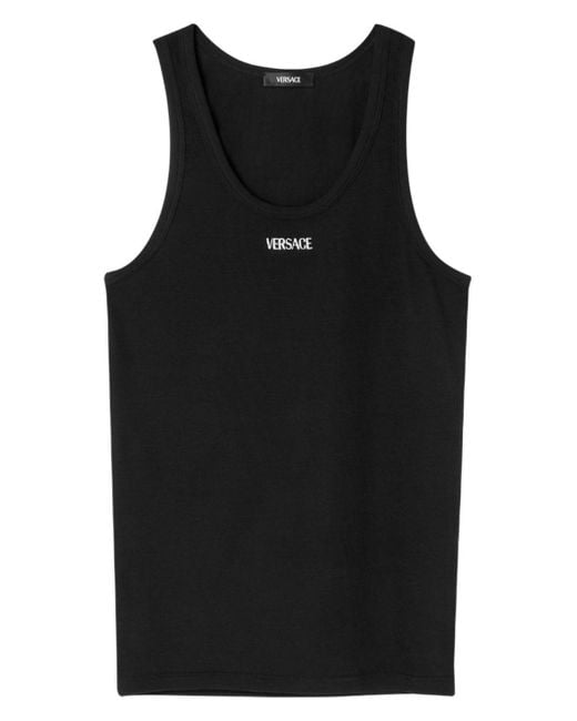 Versace Geripptes Trägershirt mit Logo in Black für Herren