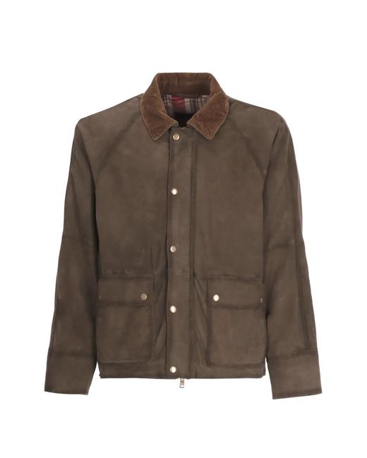 The Jack Leathers Brown Norfolk Corduroy-Collar Suede Jacket for men
