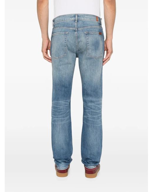 7 For All Mankind Blue Faded Whiskered Jeans for men