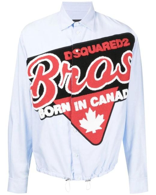 DSquared² White Logo-Patch Long-Sleeve Shirt for men