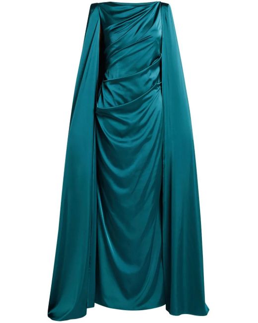 Talbot Runhof Blue Draped Cape Dress