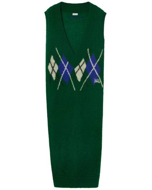 Robe longue à losanges en intarsia Burberry en coloris Green