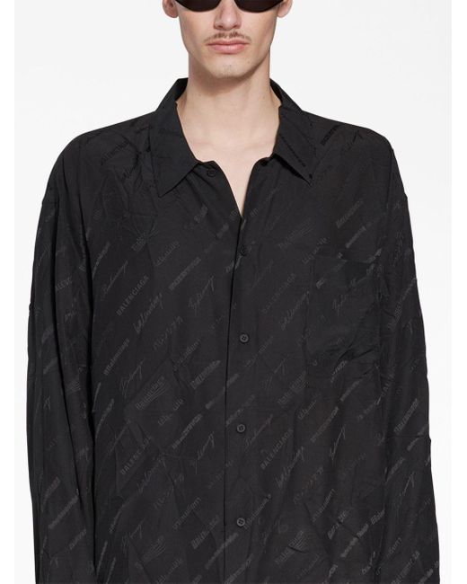 Balenciaga Black Logo-print Silk Shirt for men