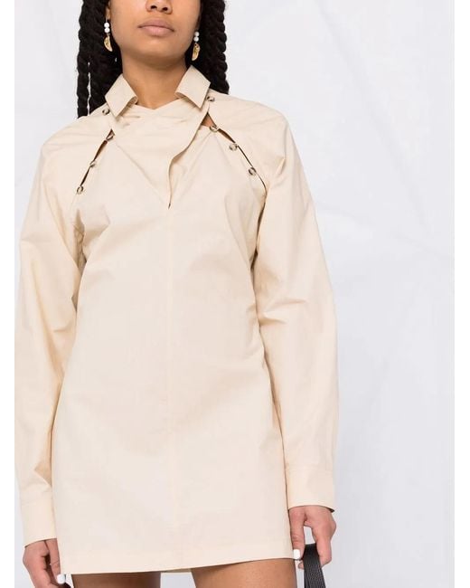 Nanushka Natural Asymmetric-Fastening Mini Shirt Dress
