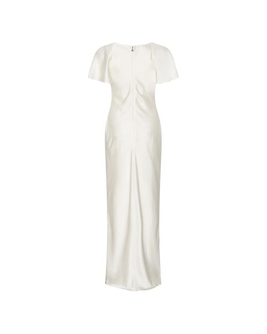 ROTATE BIRGER CHRISTENSEN White Flowy Long Dress With Ruffled Sleeves