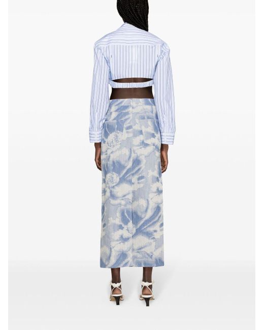 MSGM Blue Pattern-jacquard Denim Maxi Skirt