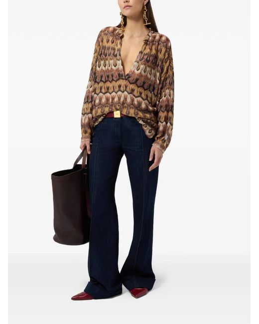 Missoni Brown V-Neck Patterned Blouse