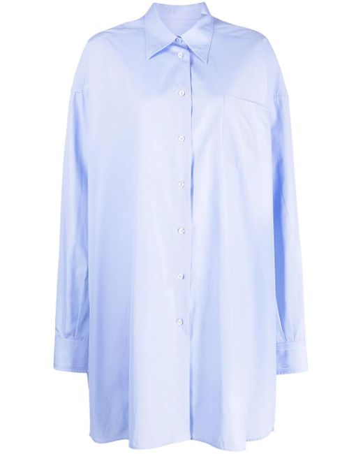 Maison Margiela Blue Camicia In Popeline Di Cotone