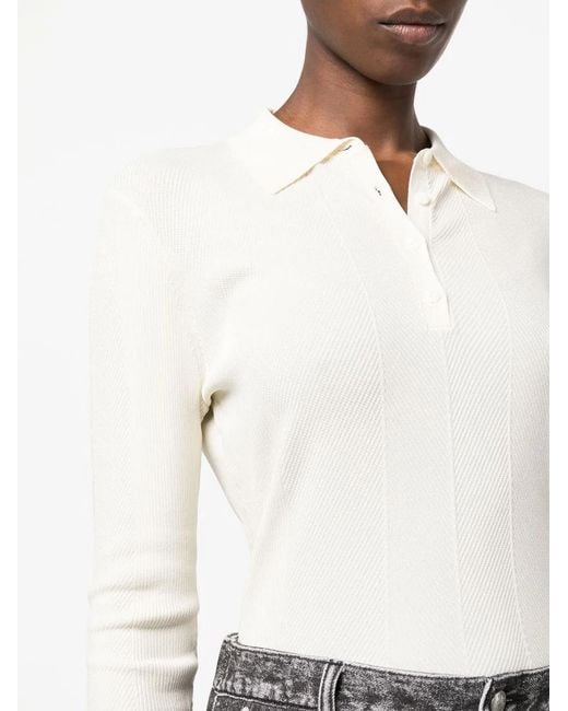 Rag & Bone White Pacey Ribbed-Knit Polo Top