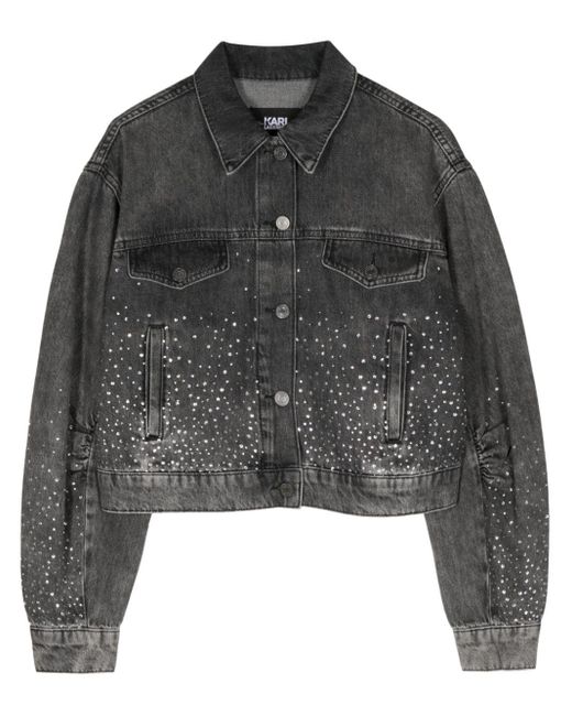 Karl Lagerfeld Gray Crystal-embellished Denim Jacket