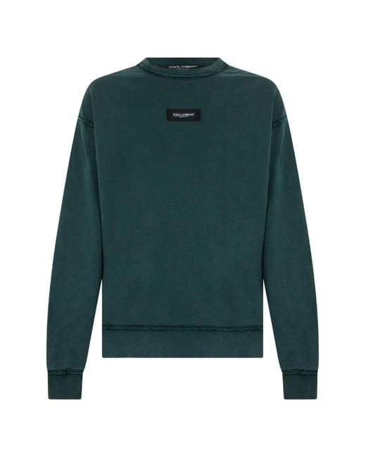 Dolce & Gabbana Green Logo-Patch Raw-Edge Sweatshirt for men