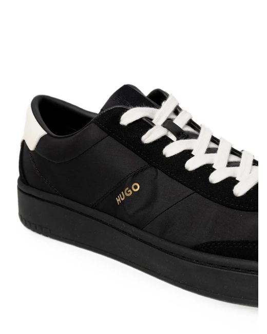 HUGO Black Neston Logo-Print Panelled Sneakers for men