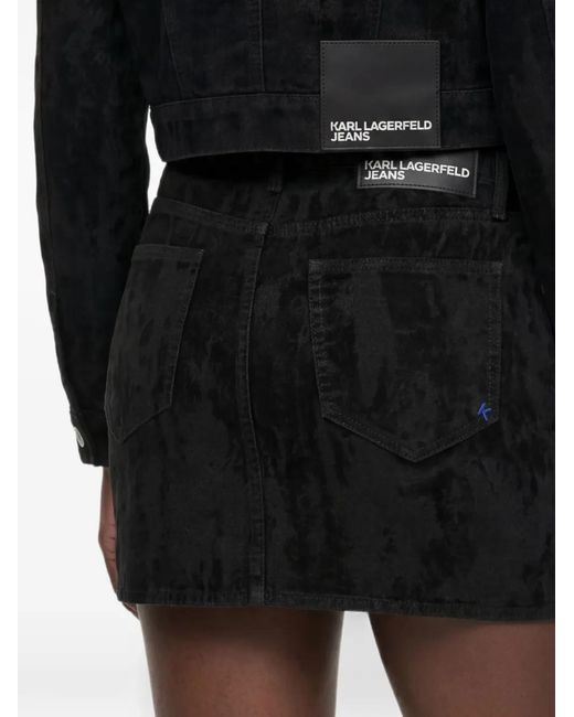 Karl Lagerfeld Black Velvet Denim Mini Skirt