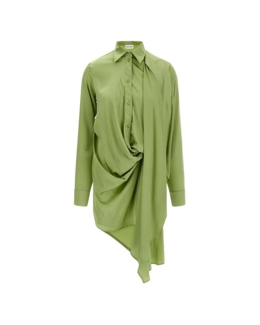 Vaillant Studio Green Isadora Asymmetrical Draped Shirt Dress