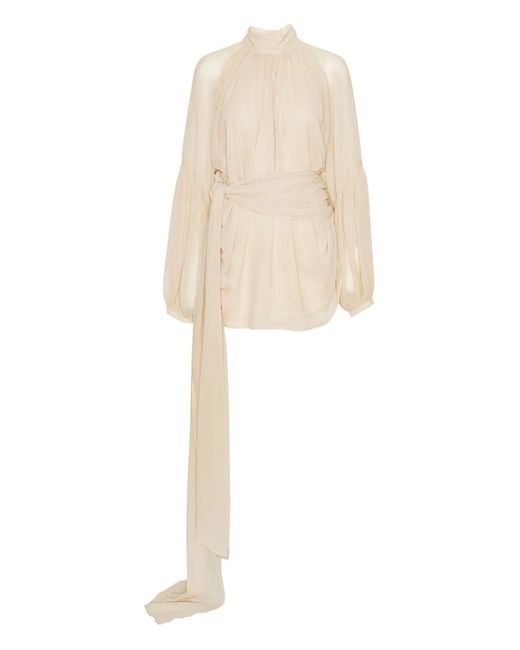 ROTATE BIRGER CHRISTENSEN White Chiffon Dress With Shoulder Straps And Tie