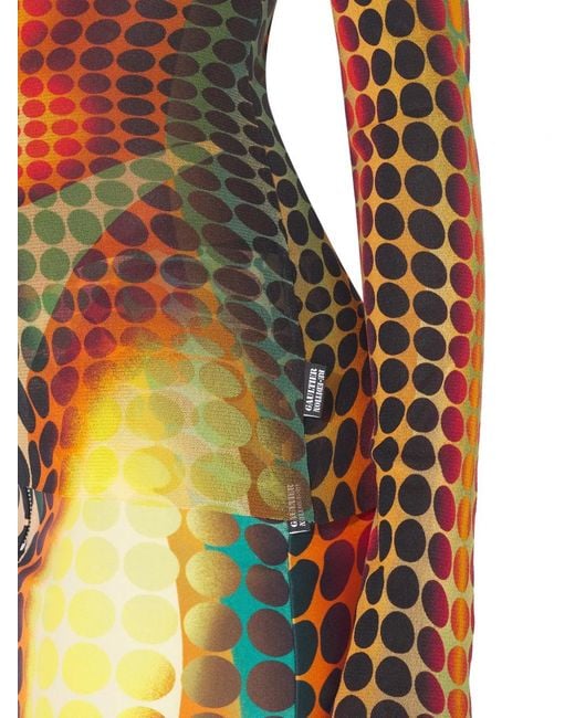 Jean Paul Gaultier Orange Long-Sleeve Dots Mesh Top