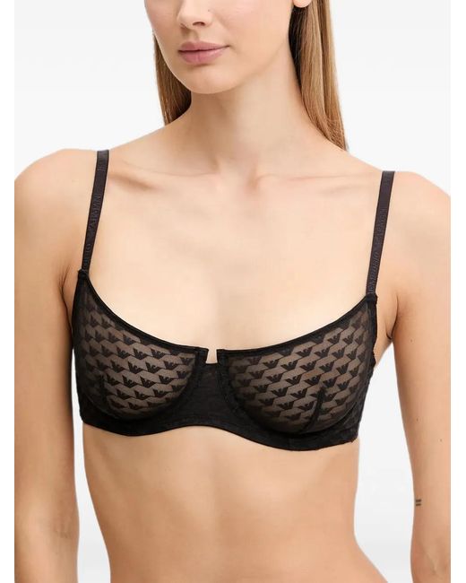 Emporio Armani Black Monogram-Pattern Underwired Bra