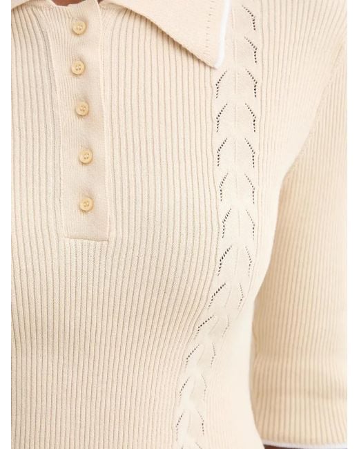 Sessun White Cable-Knit Polo Shirt