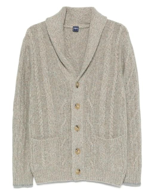 Fedeli Gray Cable-Knit Shawl-Collar Cardigan for men