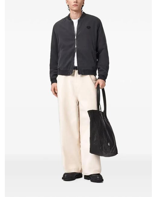 AllSaints Black Heart-Patch Cotton Bomber Jacket for men