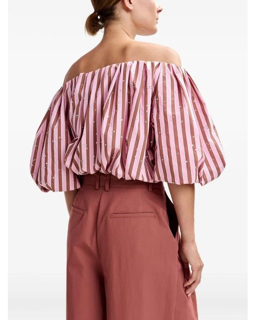 Essentiel Antwerp Red Striped Embellished Blouse