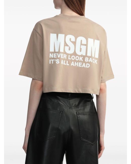 MSGM Natural Logo-print Cotton Cropped T-shirt