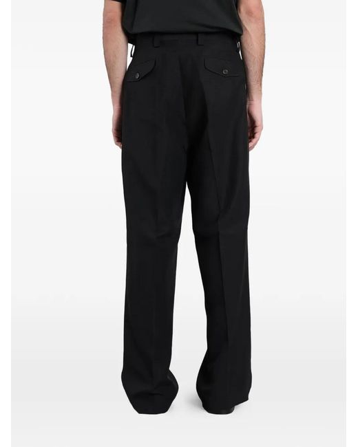 Laneus Black Pleated Straight-Leg Trousers for men