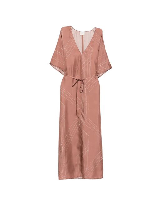 Alysi Pink Abstract-Print Tie-Waist Midi Dress