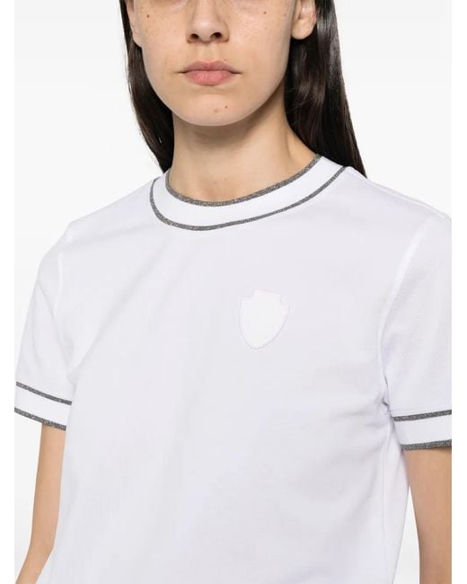 Brunello Cucinelli White Logo-Patch Contrast-Trim T-Shirt
