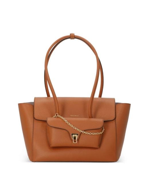 Coccinelle Brown Double Beat Large Shoulder Bag