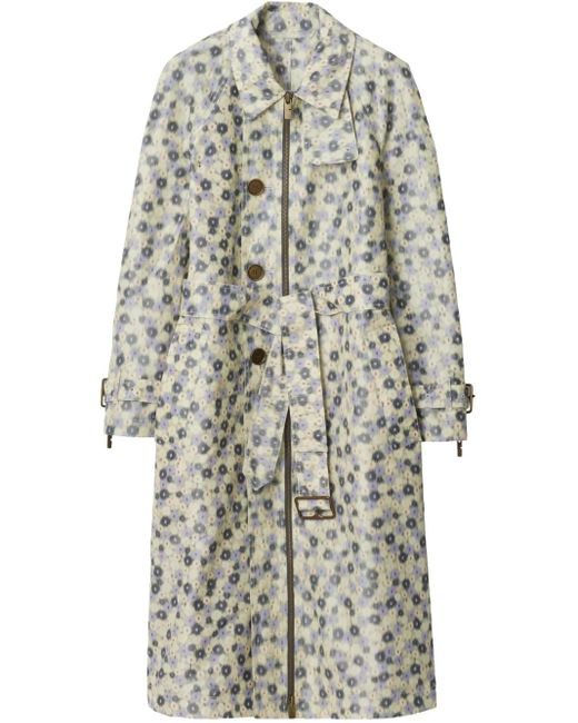 Burberry Gray Daisy-Print Trenchcoat