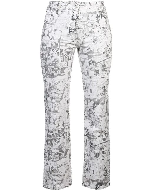 Off-White c/o Virgil Abloh Gray Cartoon-Printed Straight Jeans