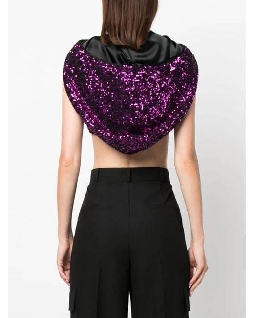 Nervi Purple Sequin-Embellished Crop Top
