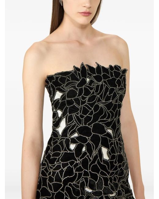 Costarellos Black Nellia Floral-Cut Strapless Midi Dress